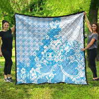 Blue Palaka Hawaiian And Japanese Quilt Maneki Neko And Sakura Bloom