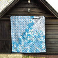Blue Palaka Hawaiian And Japanese Quilt Maneki Neko And Sakura Bloom