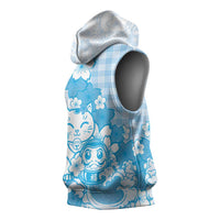 Blue Palaka Hawaiian And Japanese Sleeveless Hoodie Maneki Neko And Sakura Bloom DT05 - Polynesian Pride