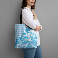 Blue Palaka Hawaiian And Japanese Tote Bag Maneki Neko And Sakura Bloom