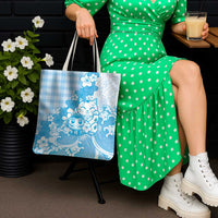 Blue Palaka Hawaiian And Japanese Tote Bag Maneki Neko And Sakura Bloom