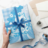 Blue Palaka Hawaiian And Japanese Wrapping Paper Maneki Neko And Sakura Bloom