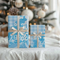 Blue Palaka Hawaiian And Japanese Wrapping Paper Maneki Neko And Sakura Bloom