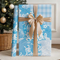 Blue Palaka Hawaiian And Japanese Wrapping Paper Maneki Neko And Sakura Bloom