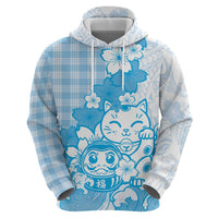 Blue Palaka Hawaiian And Japanese Zip Hoodie Maneki Neko And Sakura Bloom DT05 - Polynesian Pride