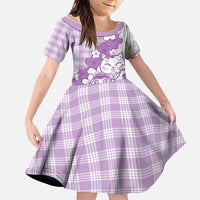 Purple Palaka Hawaiian And Japanese Family Matching Tank Maxi Dress and Hawaiian Shirt Maneki Neko And Sakura Bloom
