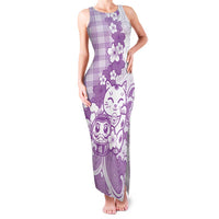 Purple Palaka Hawaiian And Japanese Family Matching Tank Maxi Dress and Hawaiian Shirt Maneki Neko And Sakura Bloom