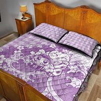 Purple Palaka Hawaiian And Japanese Quilt Bed Set Maneki Neko And Sakura Bloom