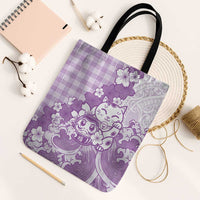 Purple Palaka Hawaiian And Japanese Tote Bag Maneki Neko And Sakura Bloom