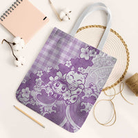 Purple Palaka Hawaiian And Japanese Tote Bag Maneki Neko And Sakura Bloom