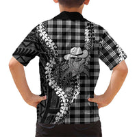 Black Hawaii Palaka Cowboy Turtle Family Matching Long Sleeve Bodycon Dress and Hawaiian Shirt Hawaiian Paniolo Puakenikeni Maile Lei