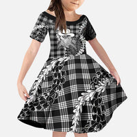 Black Hawaii Palaka Cowboy Turtle Family Matching Long Sleeve Bodycon Dress and Hawaiian Shirt Hawaiian Paniolo Puakenikeni Maile Lei