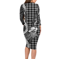 Black Hawaii Palaka Cowboy Turtle Family Matching Long Sleeve Bodycon Dress and Hawaiian Shirt Hawaiian Paniolo Puakenikeni Maile Lei