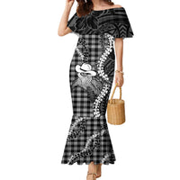Black Hawaii Palaka Cowboy Turtle Family Matching Mermaid Dress and Hawaiian Shirt Hawaiian Paniolo Puakenikeni Maile Lei