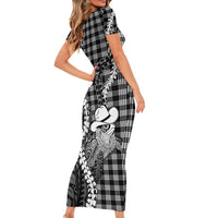 Black Hawaii Palaka Cowboy Turtle Family Matching Short Sleeve Bodycon Dress and Hawaiian Shirt Hawaiian Paniolo Puakenikeni Maile Lei