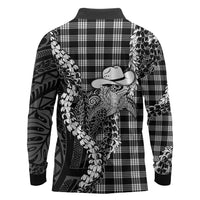 Black Hawaii Palaka Cowboy Turtle Long Sleeve Polo Shirt Hawaiian Paniolo Puakenikeni Maile Lei