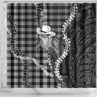 Black Hawaii Palaka Cowboy Turtle Shower Curtain Hawaiian Paniolo Puakenikeni Maile Lei
