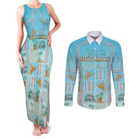 Custom Hawaii Surfing Couples Matching Tank Maxi Dress and Long Sleeve Button Shirt He'e Nalu DT05 Blue - Polynesian Pride