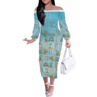 Custom Hawaii Surfing Off The Shoulder Long Sleeve Dress He'e Nalu