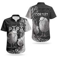 Personalised New Zealand Father's Day Couples Matching Off Shoulder Short Dress and Hawaiian Shirt Papa Kiwi Bird Tribal Pattern DT05 - Polynesian Pride
