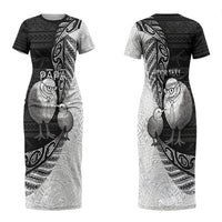 Personalised New Zealand Father's Day Couples Matching Short Sleeve Bodycon Dress and Hawaiian Shirt Papa Kiwi Bird Tribal Pattern DT05 - Polynesian Pride