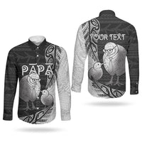 Personalised New Zealand Father's Day Couples Matching Summer Maxi Dress and Long Sleeve Button Shirt Papa Kiwi Bird Tribal Pattern DT05 - Polynesian Pride