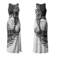 Personalised New Zealand Father's Day Couples Matching Tank Maxi Dress and Long Sleeve Button Shirt Papa Kiwi Bird Tribal Pattern DT05 - Polynesian Pride