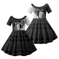Personalised New Zealand Father's Day Family Matching Tank Maxi Dress and Hawaiian Shirt Papa Kiwi Bird Tribal Pattern DT05 Daughter's Dress Black - Polynesian Pride