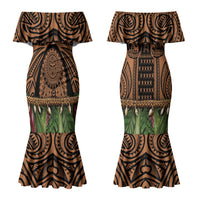 Polynesia Maui Tattoo Inspired Couples Matching Mermaid Dress and Hawaiian Shirt Tropical Leaf Skirt Costume