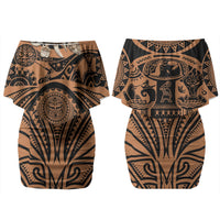 Polynesia Maui Tattoo Inspired Couples Matching Off Shoulder Short Dress and Hawaiian Shirt Tropical Leaf Skirt Costume