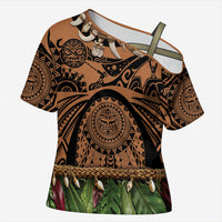 Polynesia Maui Tattoo Inspired Cross Shoulder Shirt Tropical Leaf Skirt Costume