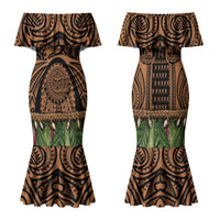Polynesia Maui Tattoo Inspired Family Matching Mermaid Dress and Hawaiian Shirt Tropical Leaf Skirt Costume
