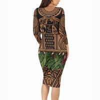 Polynesia Maui Tattoo Inspired Long Sleeve Bodycon Dress Tropical Leaf Skirt Costume