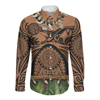 Polynesia Maui Tattoo Inspired Long Sleeve Button Shirt Tropical Leaf Skirt Costume
