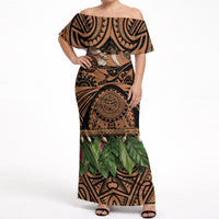Polynesia Maui Tattoo Inspired Off Shoulder Maxi Dress Tropical Leaf Skirt Costume