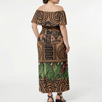 Polynesia Maui Tattoo Inspired Off Shoulder Maxi Dress Tropical Leaf Skirt Costume