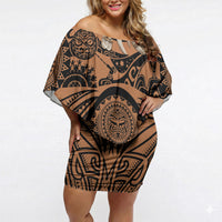 Polynesia Maui Tattoo Inspired Off Shoulder Short Dress Tropical Leaf Skirt Costume