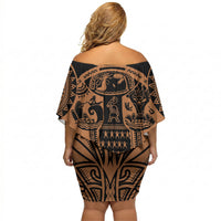 Polynesia Maui Tattoo Inspired Off Shoulder Short Dress Tropical Leaf Skirt Costume