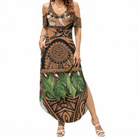 Polynesia Maui Tattoo Inspired Summer Maxi Dress Tropical Leaf Skirt Costume