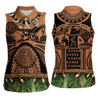 Polynesia Maui Tattoo Inspired Women Sleeveless Polo Shirt Tropical Leaf Skirt Costume