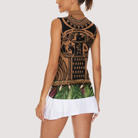 Polynesia Maui Tattoo Inspired Women Sleeveless Polo Shirt Tropical Leaf Skirt Costume