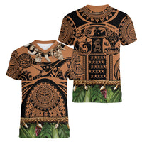 Polynesia Maui Tattoo Inspired Women V-Neck T-Shirt Tropical Leaf Skirt Costume