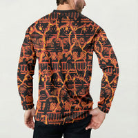 Polynesia Lava Monster Cosplay Button Sweatshirt Fiery Glowing Volcano Crack Pattern