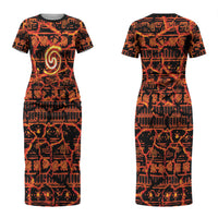 Polynesia Lava Monster Cosplay Couples Matching Short Sleeve Bodycon Dress and Long Sleeve Button Shirt Fiery Glowing Volcano Crack Pattern