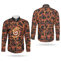 Polynesia Lava Monster Cosplay Couples Matching Tank Maxi Dress and Long Sleeve Button Shirt Fiery Glowing Volcano Crack Pattern