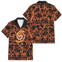 Polynesia Lava Monster Cosplay Family Matching Off Shoulder Maxi Dress and Hawaiian Shirt Fiery Glowing Volcano Crack Pattern