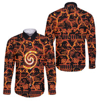 Polynesia Lava Monster Cosplay Family Matching Off Shoulder Short Dress and Hawaiian Shirt Fiery Glowing Volcano Crack Pattern
