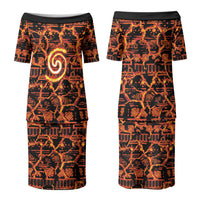 Polynesia Lava Monster Cosplay Family Matching Puletasi and Hawaiian Shirt Fiery Glowing Volcano Crack Pattern