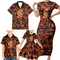 Polynesia Lava Monster Cosplay Family Matching Short Sleeve Bodycon Dress and Hawaiian Shirt Fiery Glowing Volcano Crack Pattern