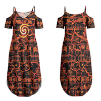Polynesia Lava Monster Cosplay Family Matching Summer Maxi Dress and Hawaiian Shirt Fiery Glowing Volcano Crack Pattern